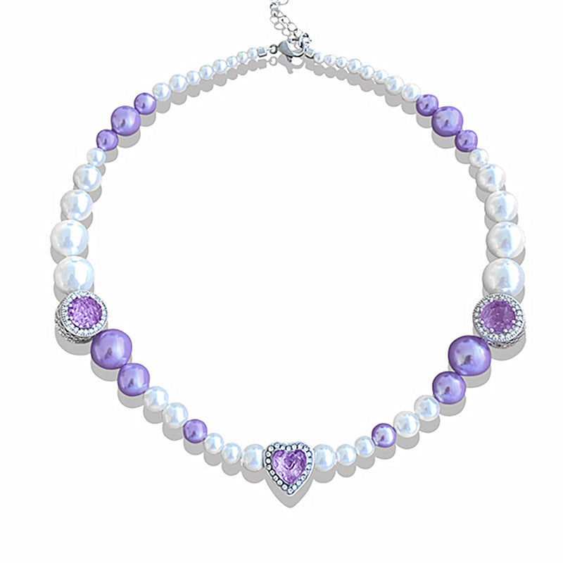 Purple Pearl Love Necklace – Elegant Small Pendant Chain for Women