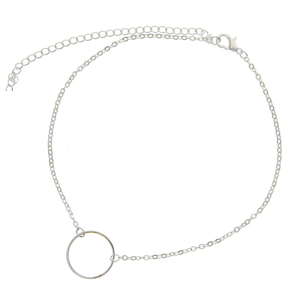 Alloy Ring Necklace – Minimal Circle Pendant Chain for Women
