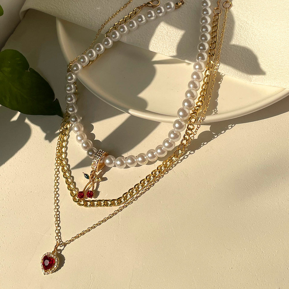 Pearl Multi-Layer Love Necklace – Elegant Layered Chain for Women