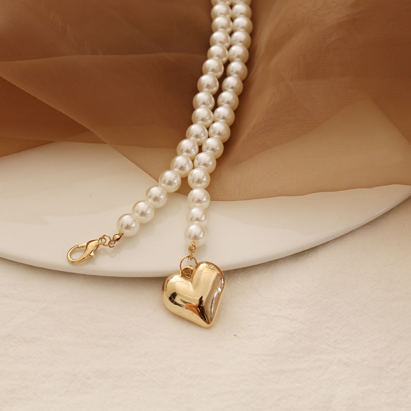 Women’s Simple Pearl Love Necklace – Minimal Elegant Pendant Chain
