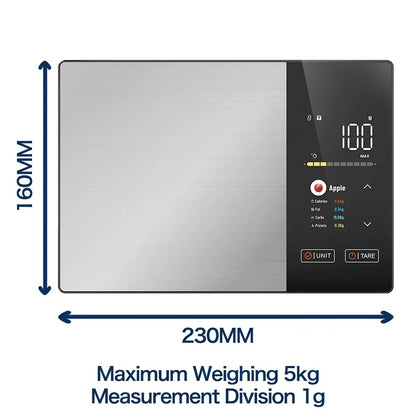 Smart Nutrition Kitchen Scale – Stainless Steel Digital Food Scale with Calorie & Macro Tracking (5kg / 11lb)