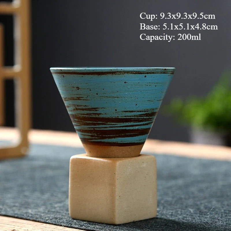 Retro Japanese Ceramic Tea & Coffee Mug – Triangular Cone Cup with Base (100ml & 200ml)