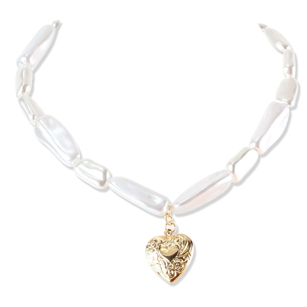Alloy Pearl Love Pendant Necklace – Elegant Chain for Women
