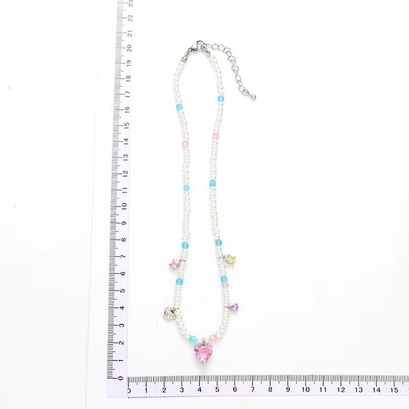 Zircon Pearl Love Pendant Necklace – Elegant Sparkle Chain for Women