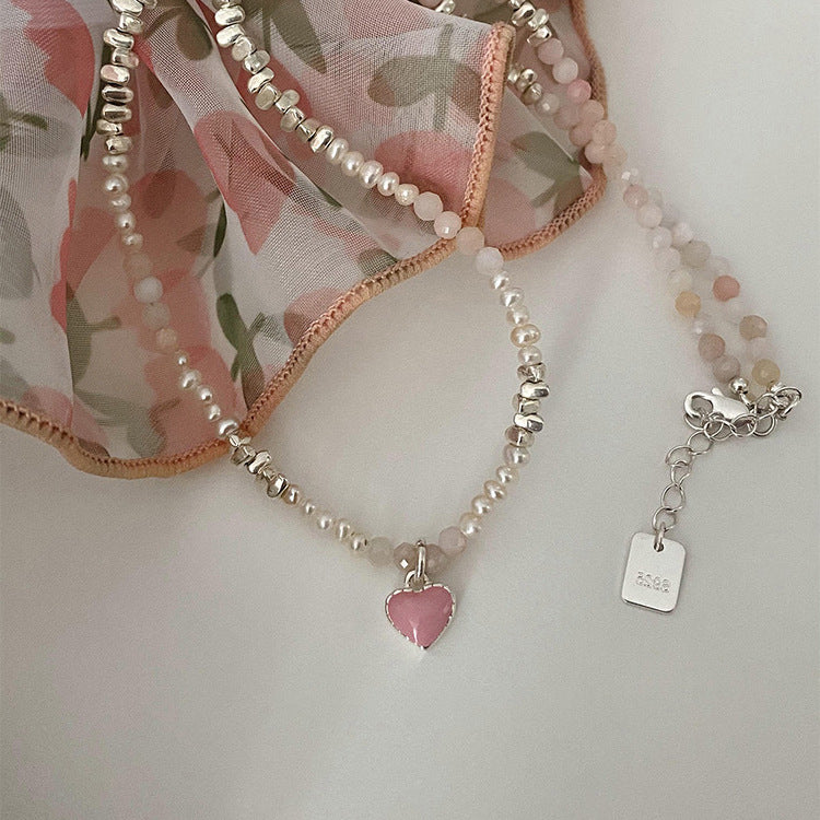 French Vintage Pearl Necklace – Oil Drop Love Pendant for Women