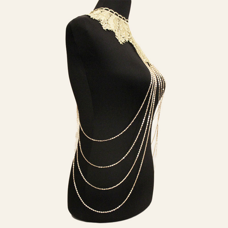 Floral Lace Body Chain – Statement Collar Necklace for Women