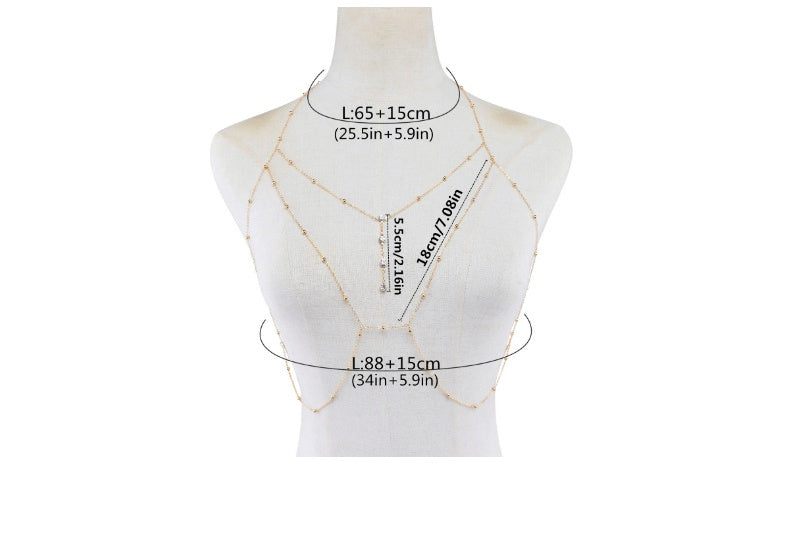 Tassel Body Chain Necklace – Crystal Chest Chain for Women