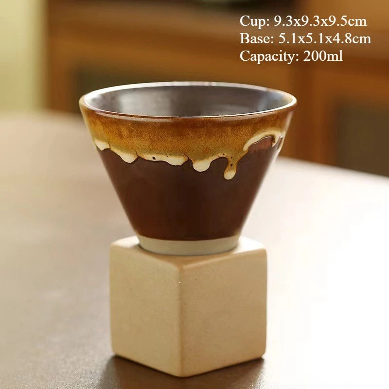 Retro Japanese Ceramic Tea & Coffee Mug – Triangular Cone Cup with Base (100ml & 200ml)