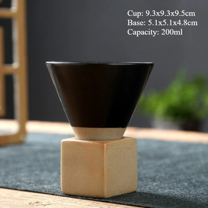 Retro Japanese Ceramic Tea & Coffee Mug – Triangular Cone Cup with Base (100ml & 200ml)