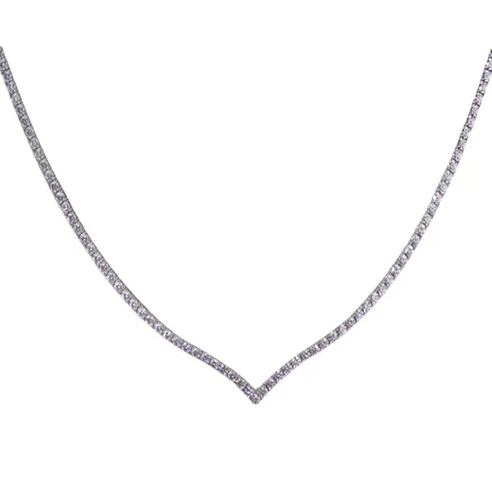 V-Shaped Crystal Necklace – Full Sparkle Party Statement Chain for Women