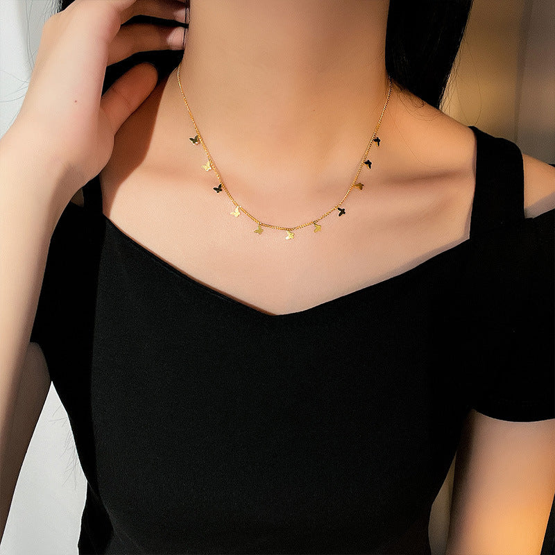 Titanium Steel Butterfly Necklace - Luxury Clavicle Chain for Women
