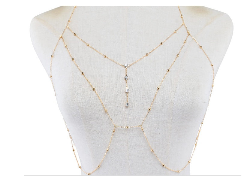 Tassel Body Chain Necklace – Crystal Chest Chain for Women