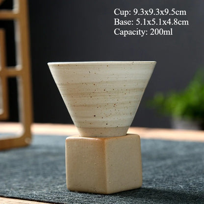 Retro Japanese Ceramic Tea & Coffee Mug – Triangular Cone Cup with Base (100ml & 200ml)