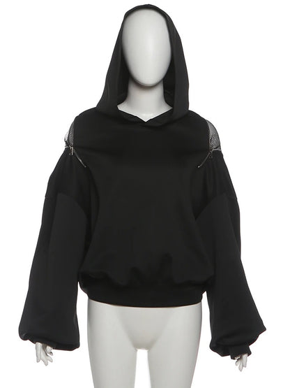 Open Back Lace-Up Oversized Hoodie – Y2K Street Style Long Sleeve Top