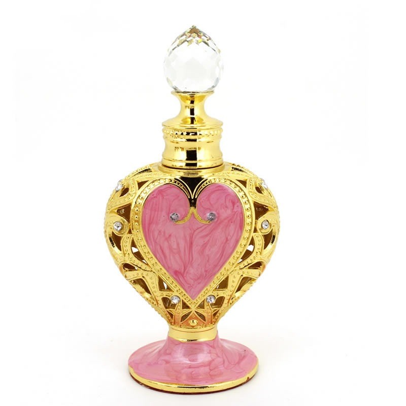 Heart-Shaped Decorative Middle Eastern Style Perfume Empty Bottle – Ornamental Stone Design