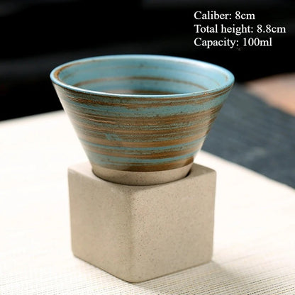 Retro Japanese Ceramic Tea & Coffee Mug – Triangular Cone Cup with Base (100ml & 200ml)