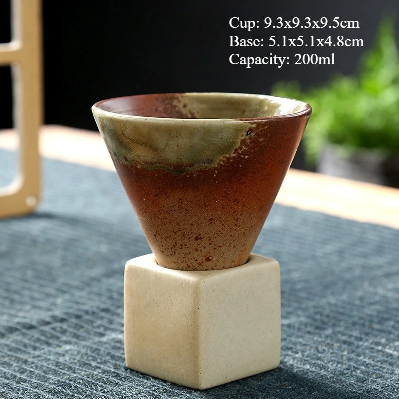 Retro Japanese Ceramic Tea & Coffee Mug – Triangular Cone Cup with Base (100ml & 200ml)