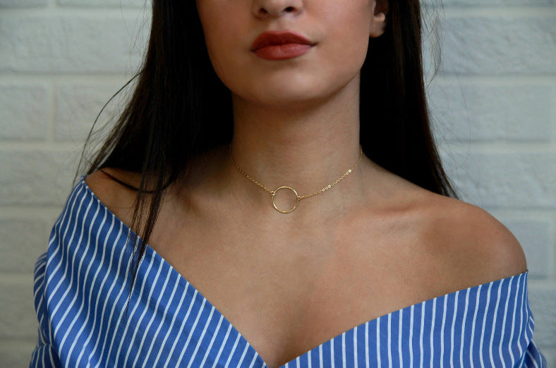 Alloy Ring Necklace – Minimal Circle Pendant Chain for Women