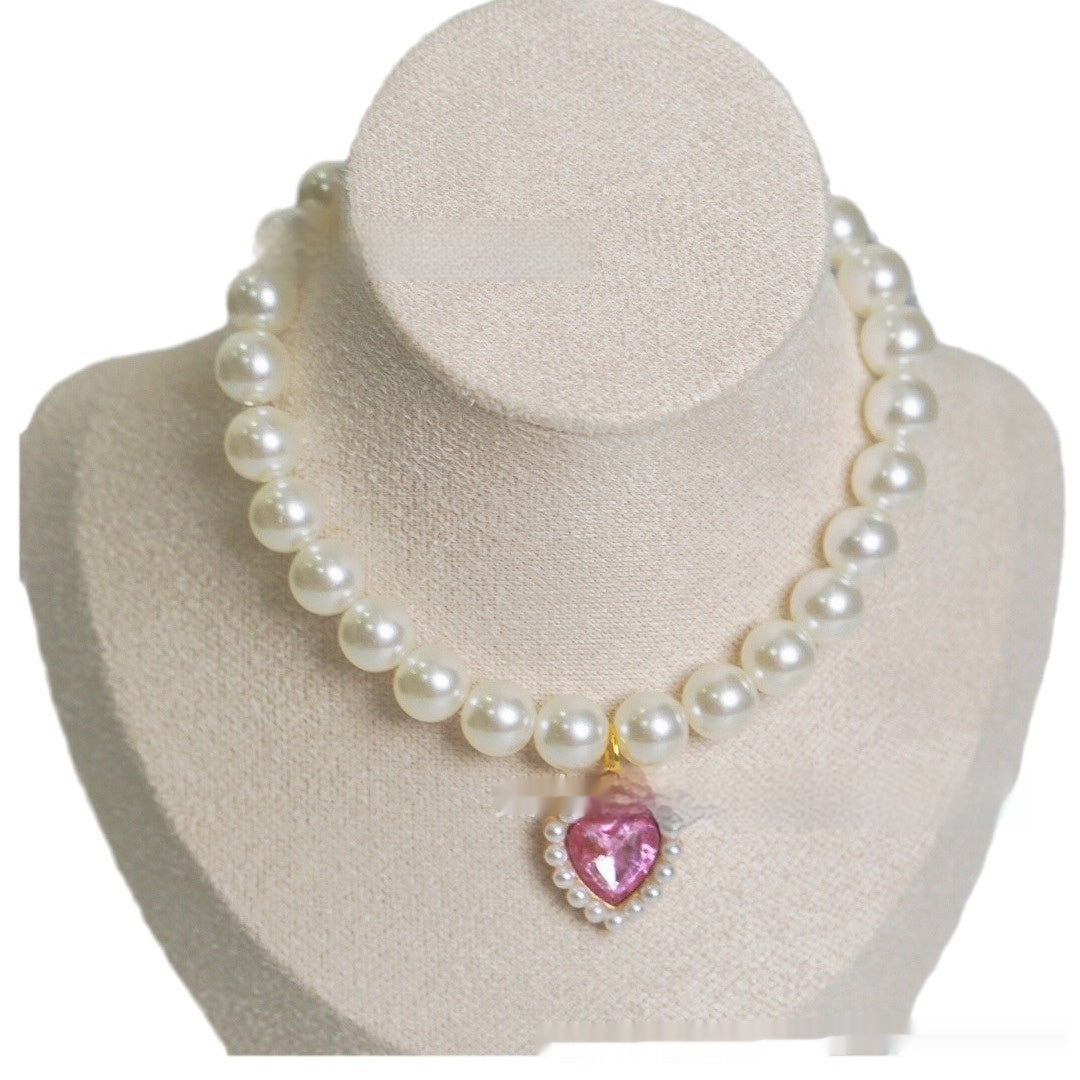 Pearl Love Gem Necklace – Elegant Choker Collar Chain