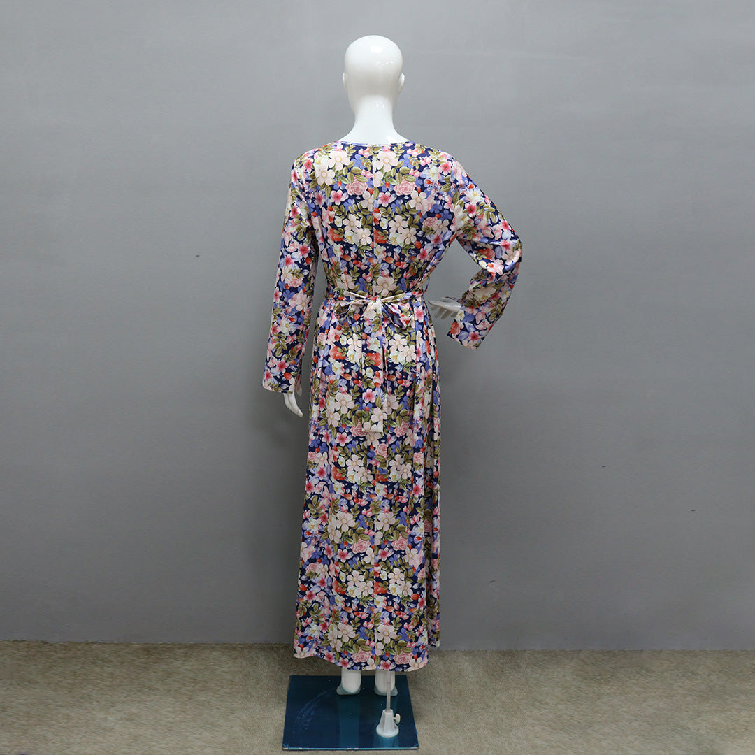 Printed Robe Dress - Elegant Flowing Modest Wear