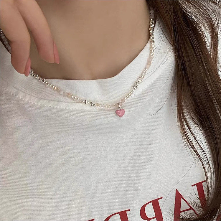 French Vintage Pearl Necklace – Oil Drop Love Pendant for Women