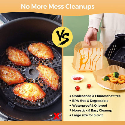 9 Inch Premium Air Fryer Liners – 100PCS Disposable Non-Stick Easy Clean Baking Paper