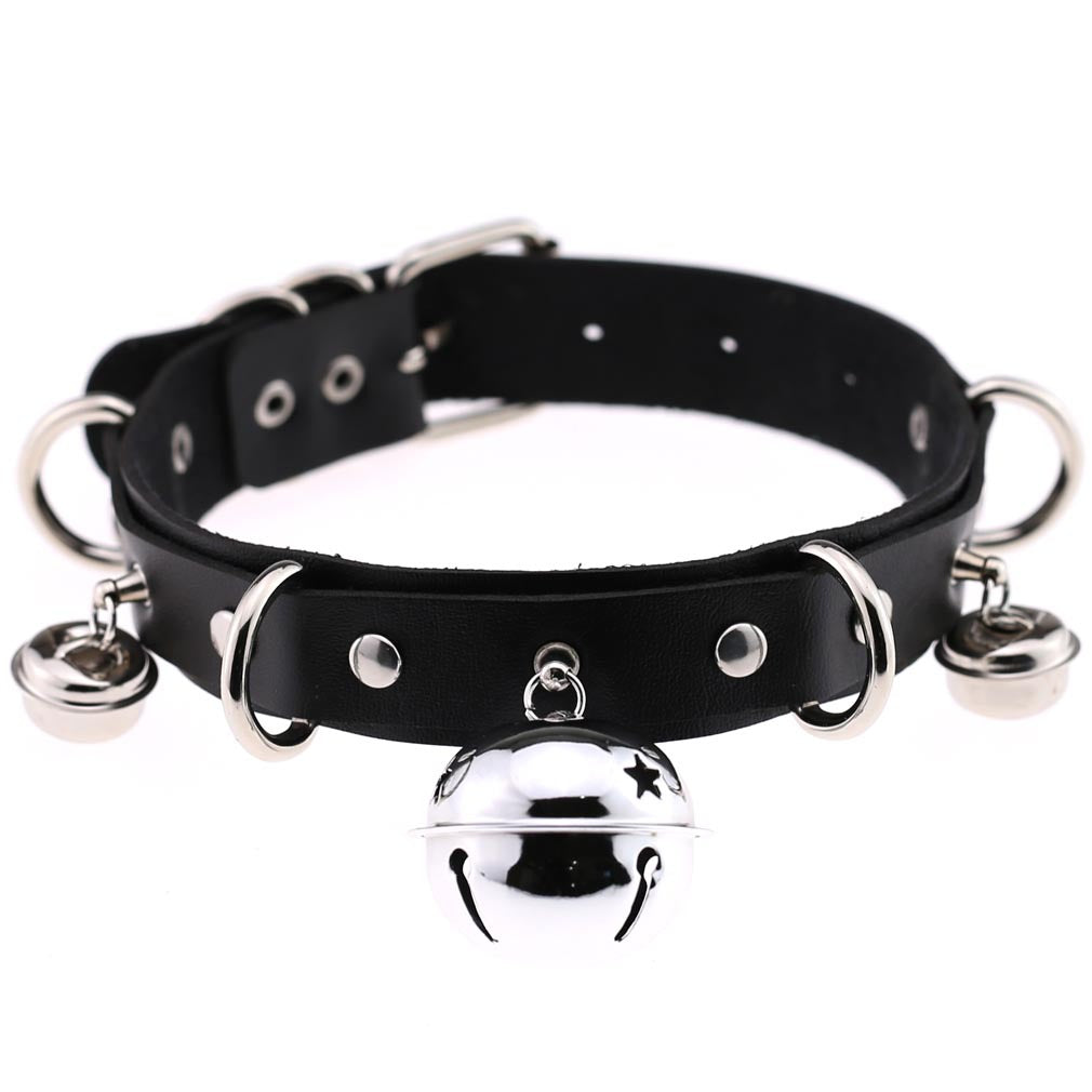 Gothic Punk Leather Choker with Bells – Harajuku Style Collar Necklace