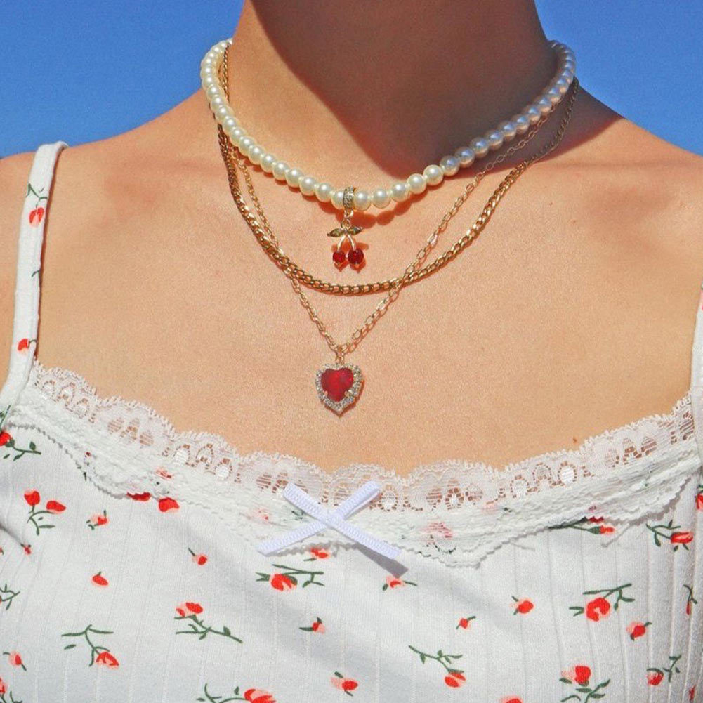 Pearl Multi-Layer Love Necklace – Elegant Layered Chain for Women