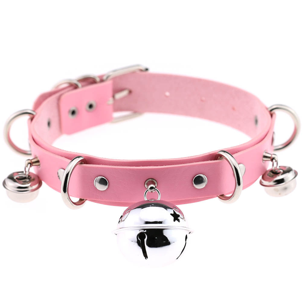 Gothic Punk Leather Choker with Bells – Harajuku Style Collar Necklace