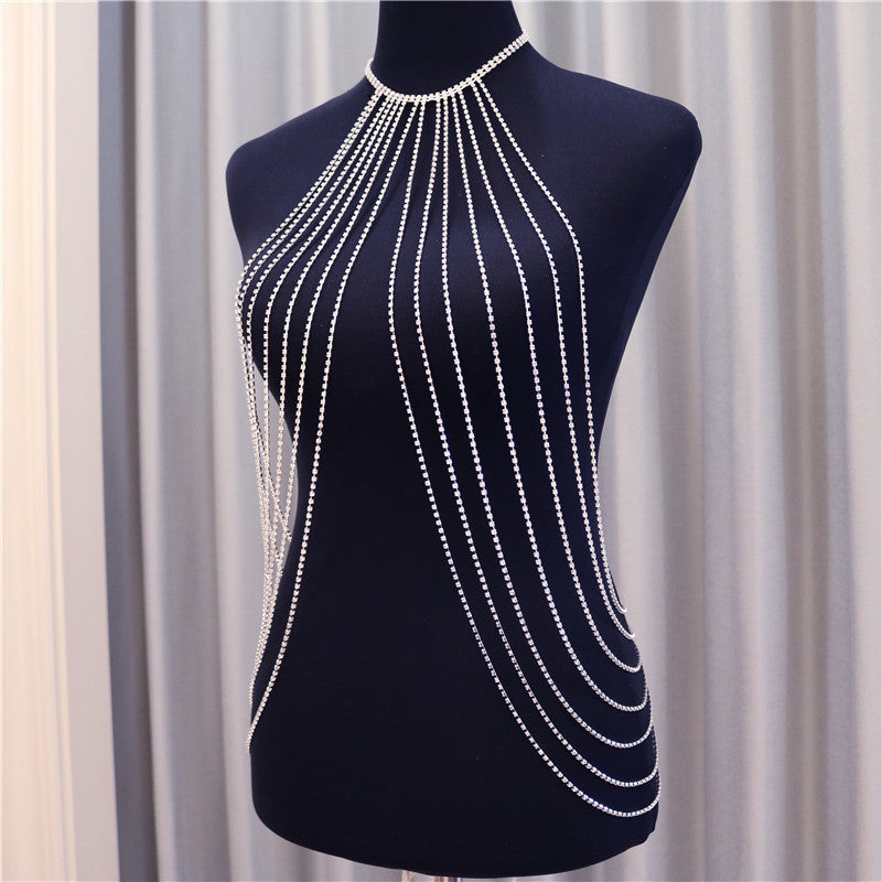 Multi-Layer Rhinestone Body Chain – Tassel Statement Necklace for Women