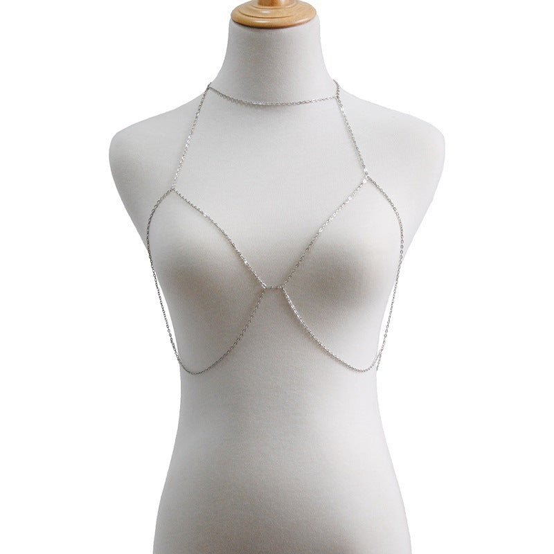 Rhinestone Halter Body Chain – Beach Statement Necklace for Women