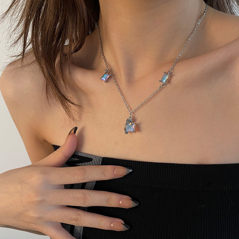 Colorful Crystal Half Love Pearl Necklace – Elegant Statement Chain for Women