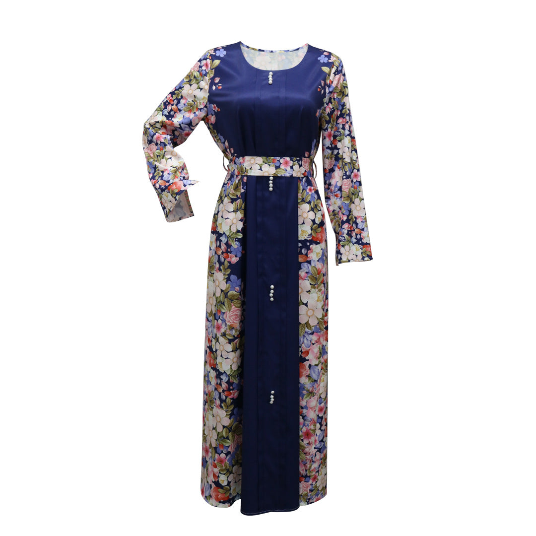 Printed Robe Dress - Elegant Flowing Modest Wear