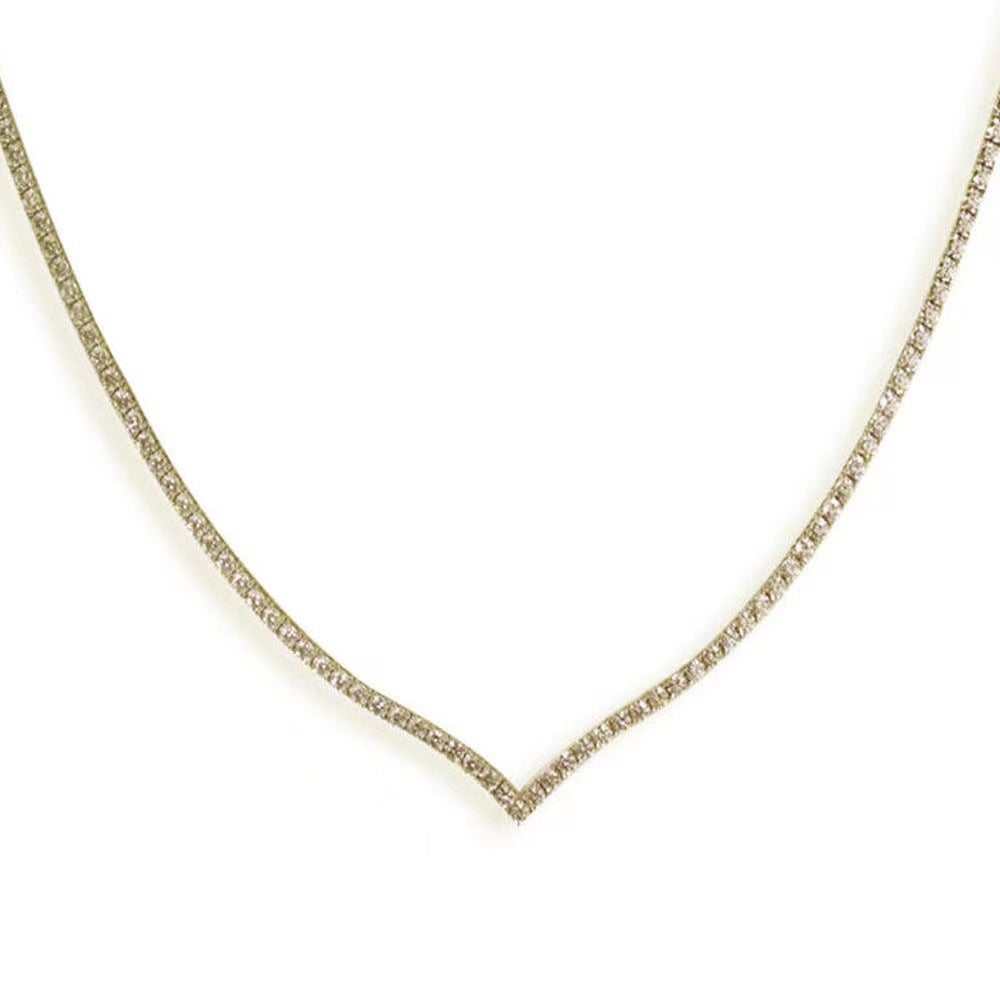 V-Shaped Crystal Necklace – Full Sparkle Party Statement Chain for Women