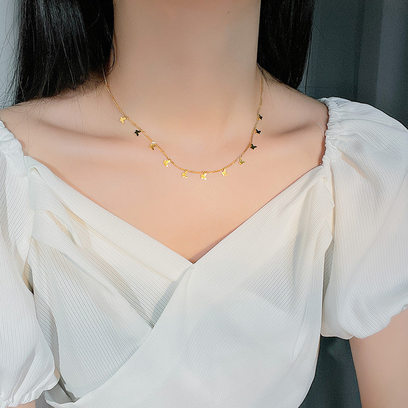 Titanium Steel Butterfly Necklace - Luxury Clavicle Chain for Women