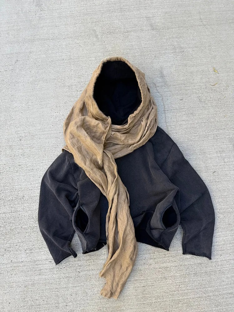 🖤 Desert Drape Hooded Scarf Hoodie – INS Retro Streetwear Unisex Sweater (2026 Edition)