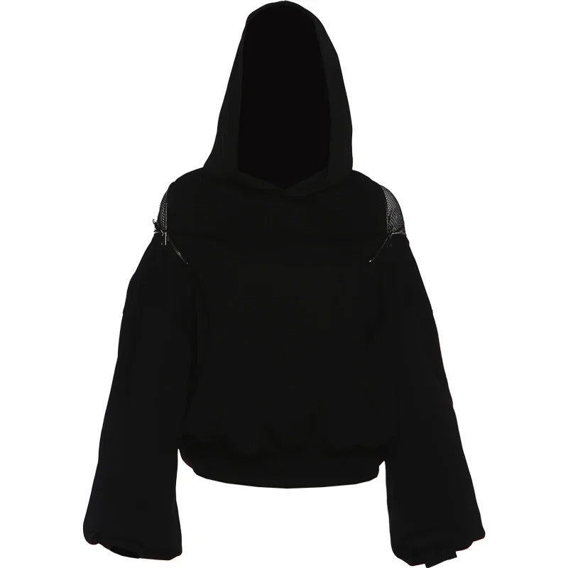 Open Back Lace-Up Oversized Hoodie – Y2K Street Style Long Sleeve Top