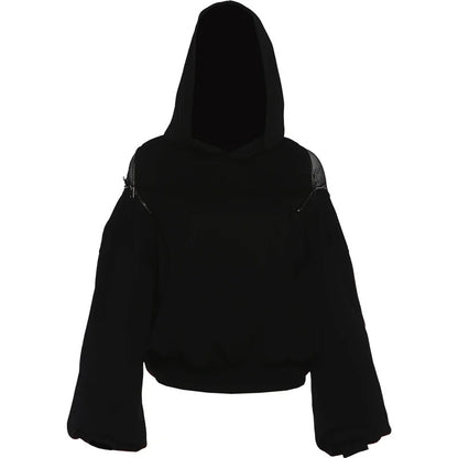 Open Back Lace-Up Oversized Hoodie – Y2K Street Style Long Sleeve Top