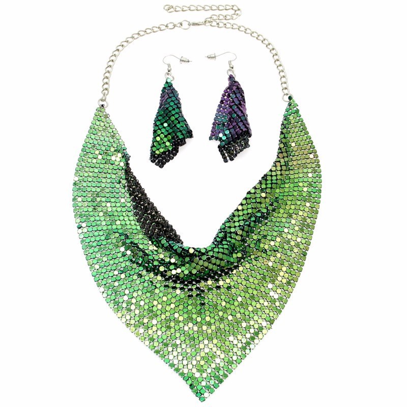 Metal Plate Necklace & Earrings Set - Statement Jewellery Set for Women