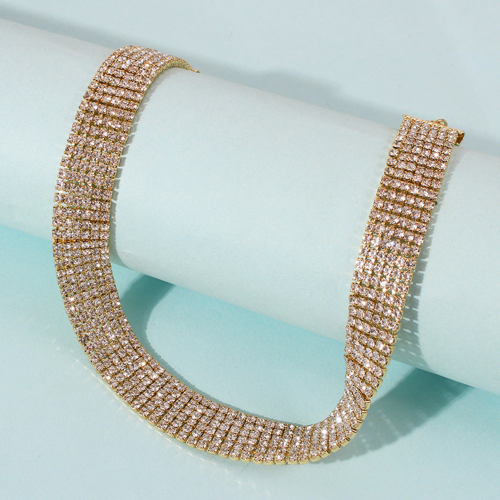 Full Rhinestone Necklace – Trendy Alloy Sparkle Chain for Women