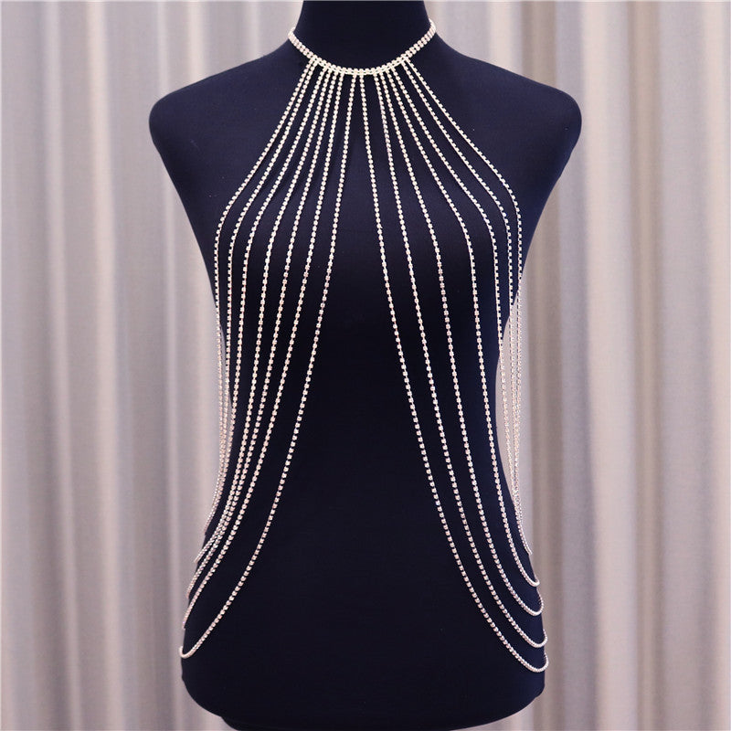 Multi-Layer Rhinestone Body Chain – Tassel Statement Necklace for Women