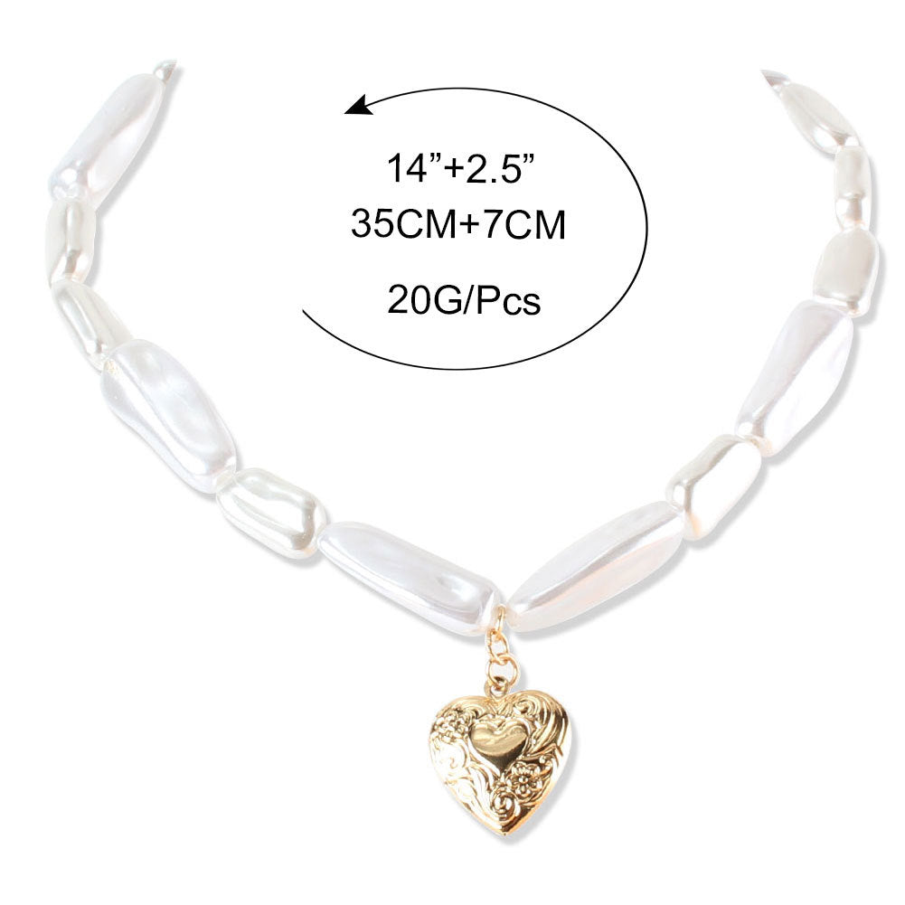 Alloy Pearl Love Pendant Necklace – Elegant Chain for Women