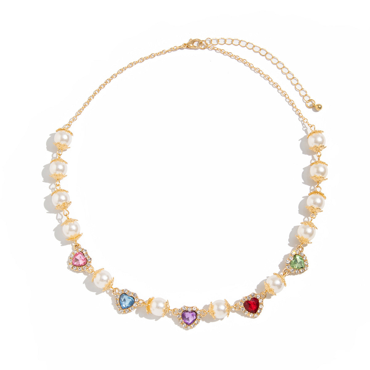 Colorful Crystal Pearl Necklace – Love Accent Statement Chain