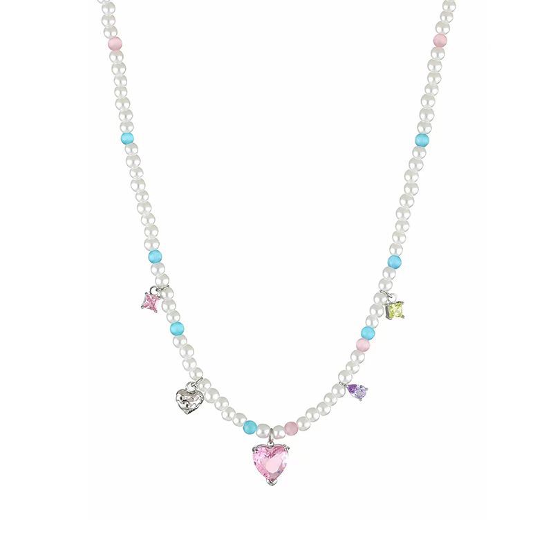 Zircon Pearl Love Pendant Necklace – Elegant Sparkle Chain for Women