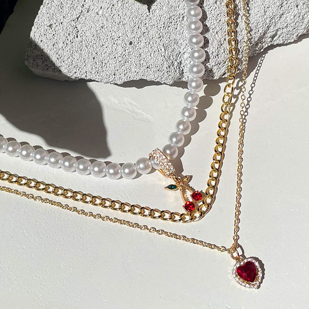 Pearl Multi-Layer Love Necklace – Elegant Layered Chain for Women