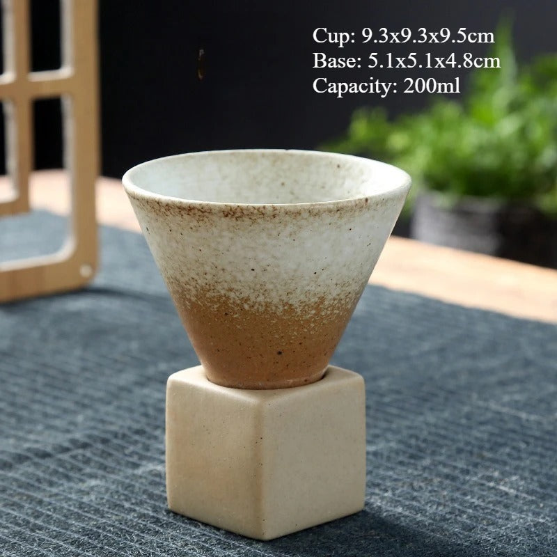 Retro Japanese Ceramic Tea & Coffee Mug – Triangular Cone Cup with Base (100ml & 200ml)