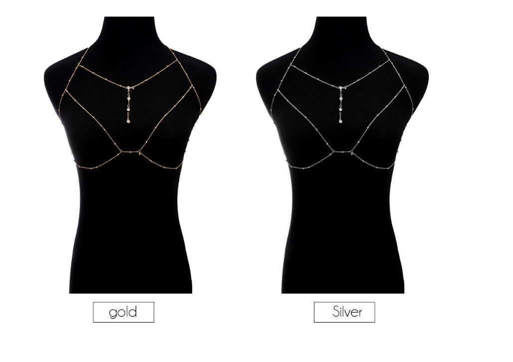 Tassel Body Chain Necklace – Crystal Chest Chain for Women