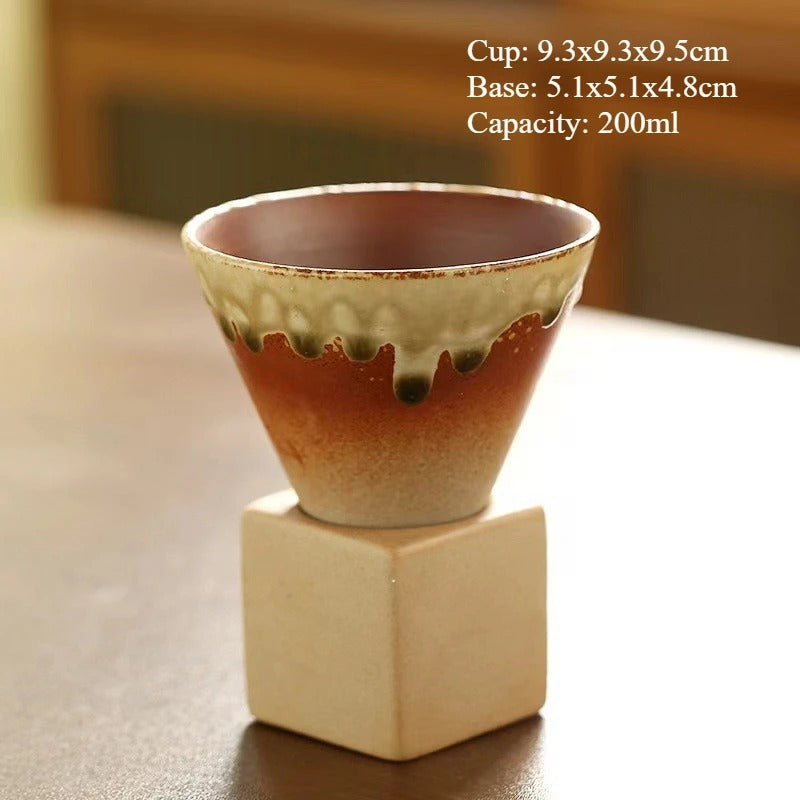 Retro Japanese Ceramic Tea & Coffee Mug – Triangular Cone Cup with Base (100ml & 200ml)