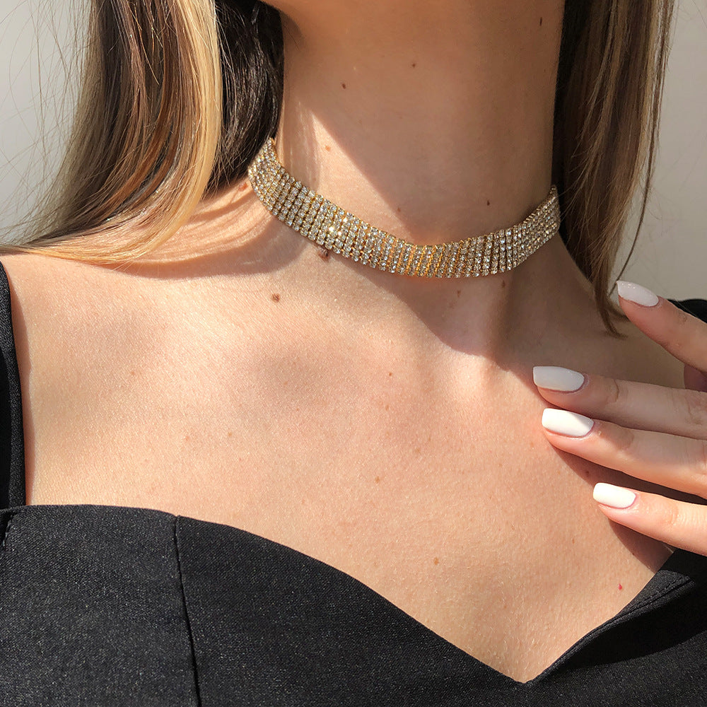 Full Rhinestone Necklace – Trendy Alloy Sparkle Chain for Women