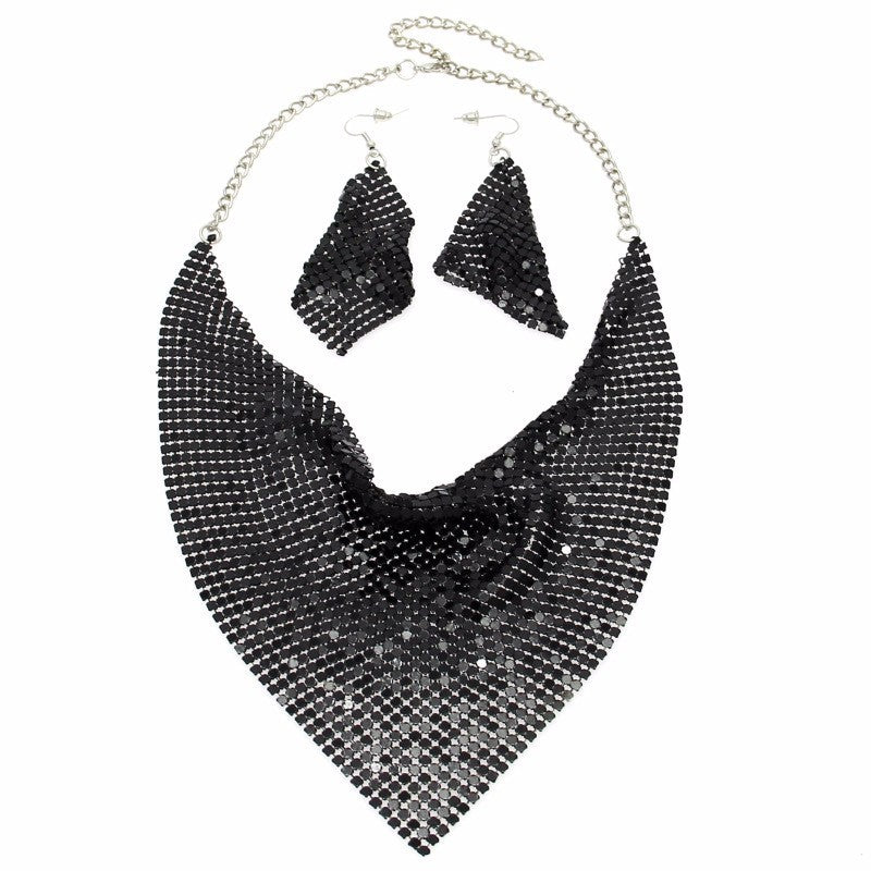 Metal Plate Necklace & Earrings Set - Statement Jewellery Set for Women
